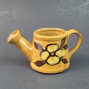 Vintage Lego Japan Ceramic Watering Can Mini Planter Yellow Floral Hand Painted